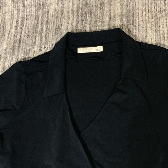 Old Navy Maternity Womens Medium Wrap Front Dress V‎ Neck Black Stretch Collar - Picture 2 of 8